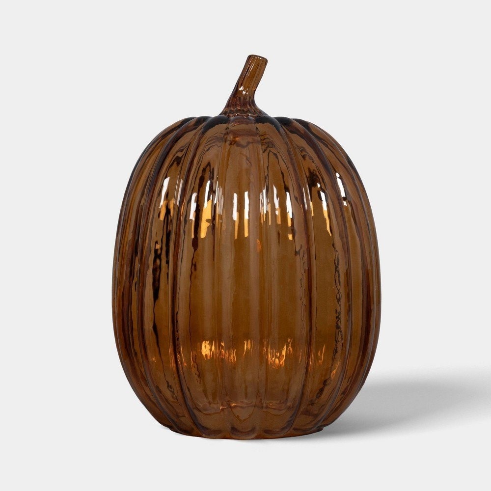 11.22" Glass Fall Pumpkin Orange Brown - Threshold, Target